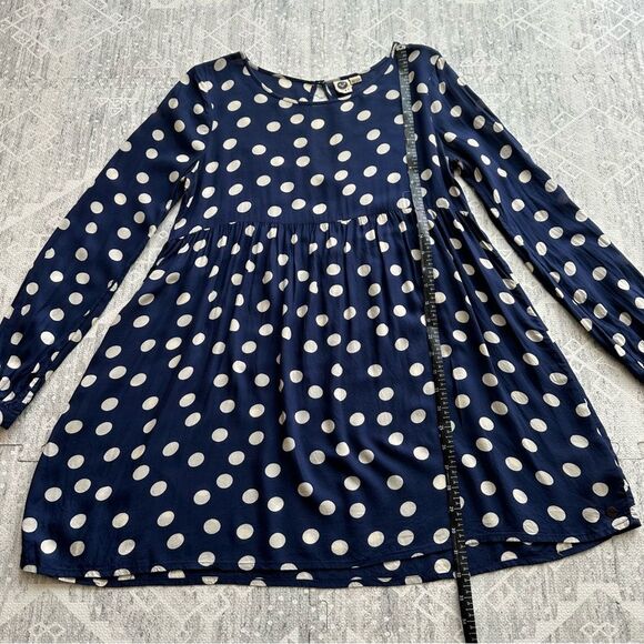 Roxy Sun Empire Navy Classic Polka Dot Babydoll Mini Dress Size S Balloon Sleeve - Picture 6 of 16